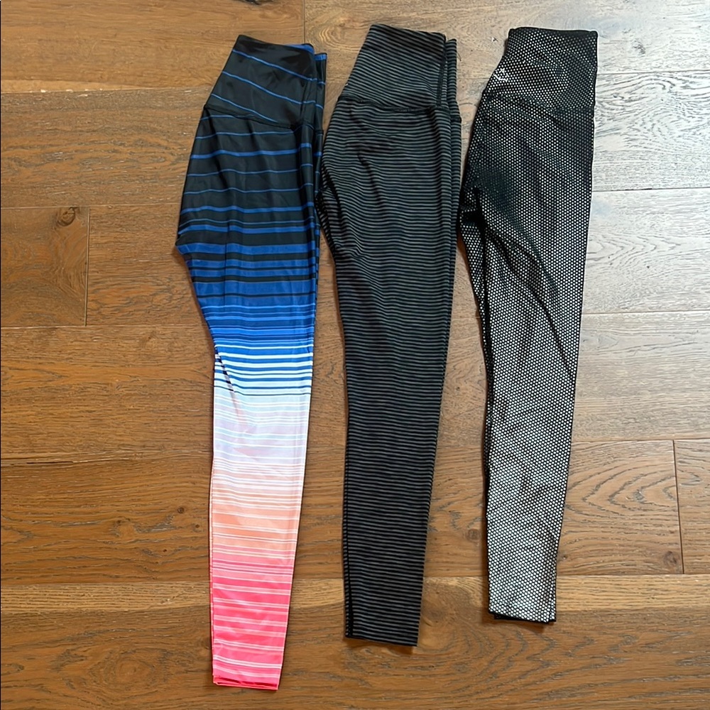 THREE PAIRS Beyond Yoga Black and Blue Leggings for Active Comfort